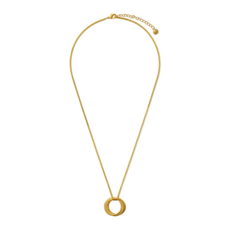 Textured Interlocking Open Circle Necklace (Gold)