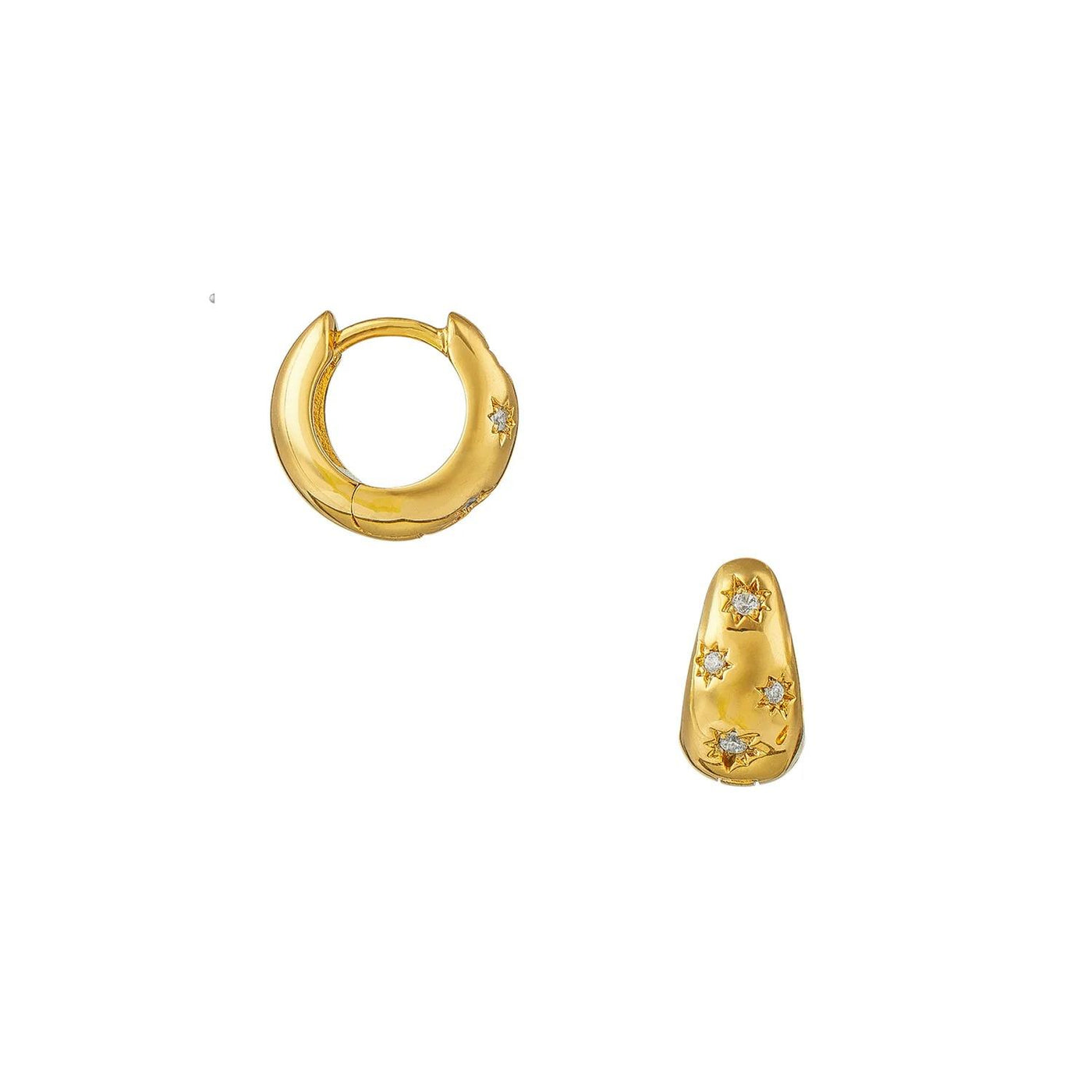 Tapered Crystal Starburst Huggie Hoop Earrings Gold