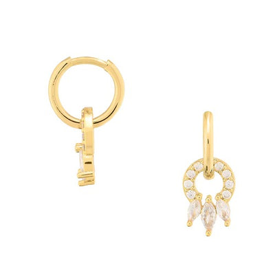 NAVETTE & PAVE CIRCLE HUGGIE HOOP EARRINGS