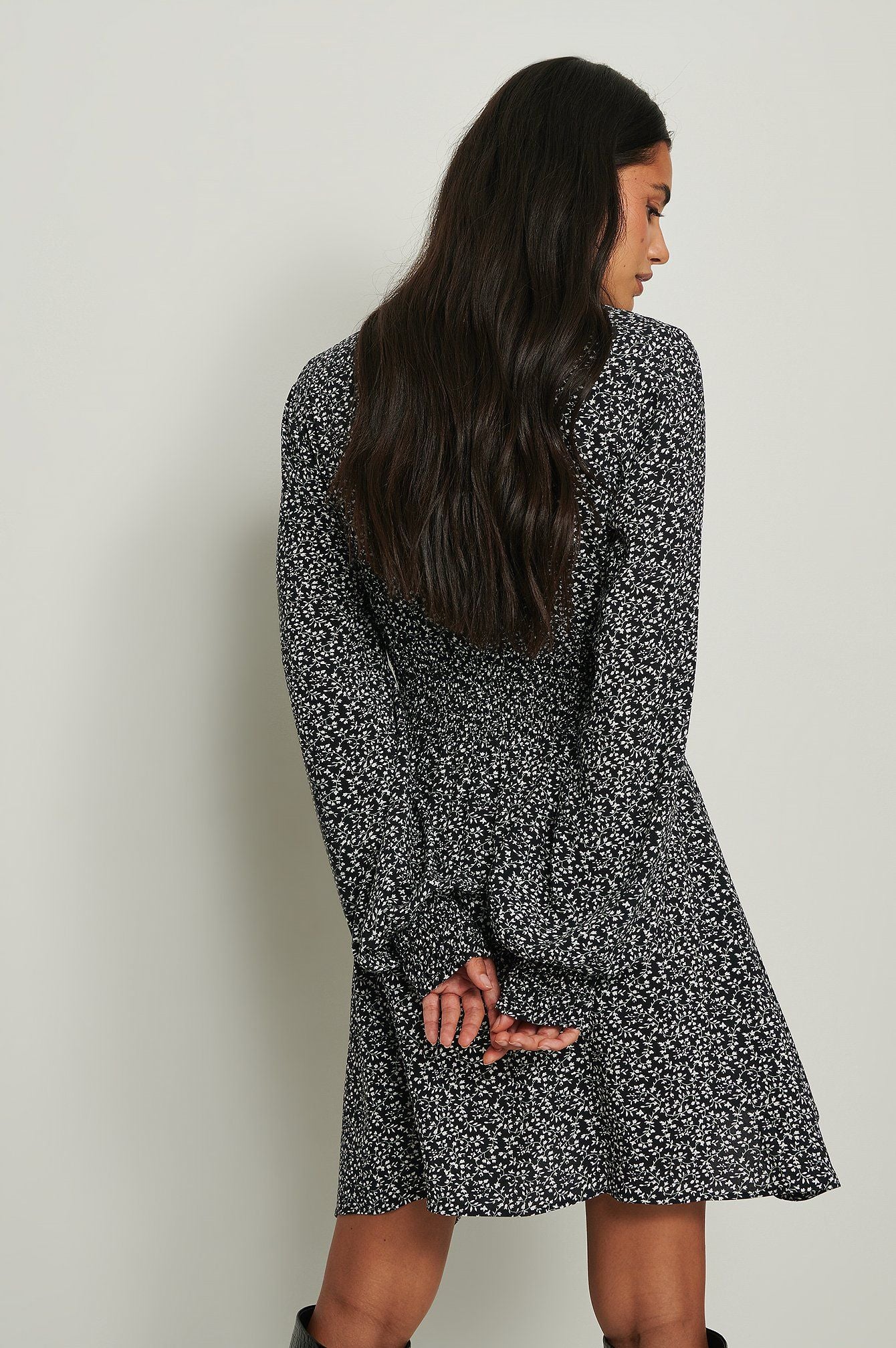 Smocked Waist Mini Dress Black/White
