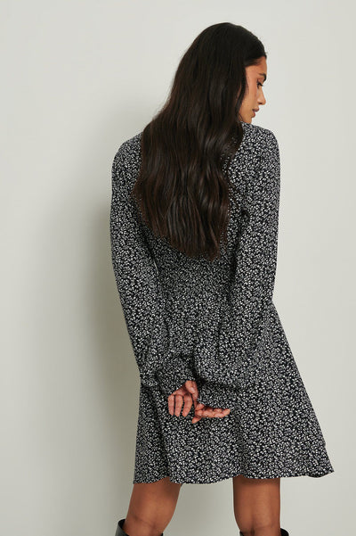 Smocked Waist Mini Dress Black/White