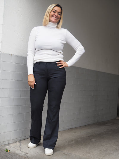 Clara 847 Navy Dashed Pinstripe